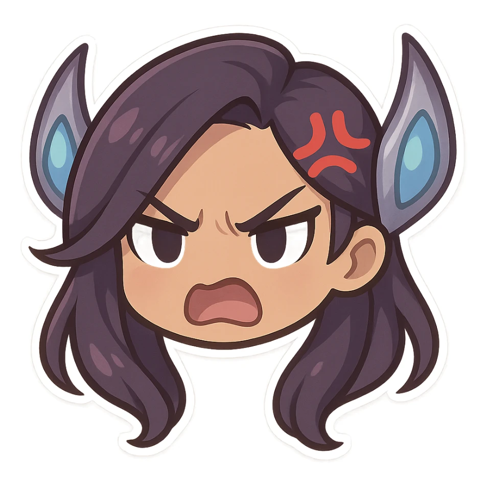 Kaisa from League of Legends, angry emote, chibi style, only head sticker