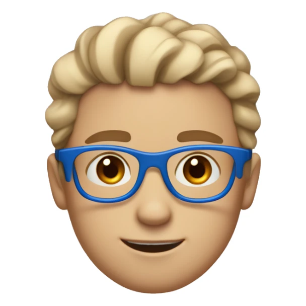 boy with red dimples ( small ) blue eyes, blue glasses with 2 stripes between the 2 actual glasses, beige skin, messy hair but like fine hair, orange-brown colored hair and eyebrows  sticker