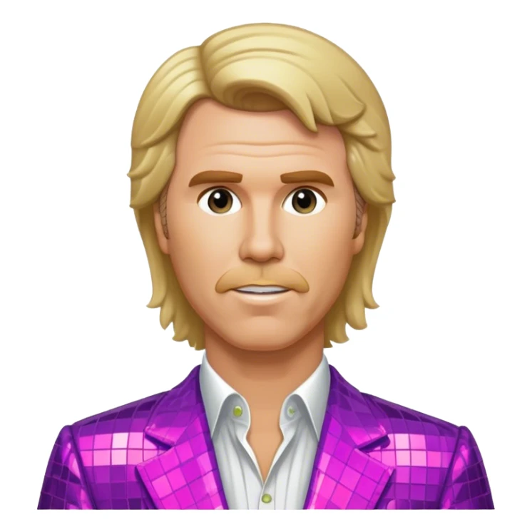 will ferrel realistic, with long blonde straight hair, disco outfit potrate sticker