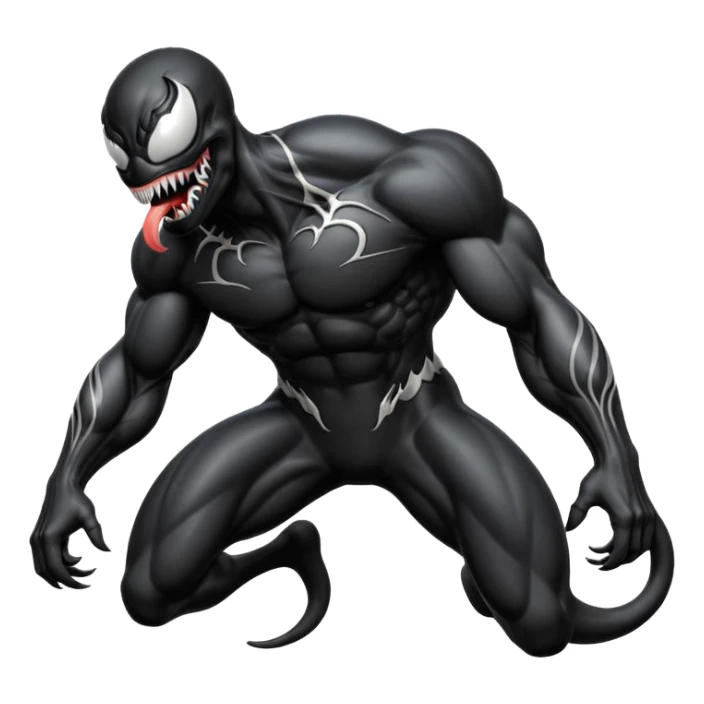 Venom crawling, clean black body, no logos or markings, classic emoji look sticker