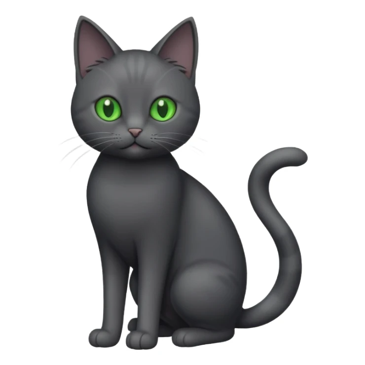 full body gorgeous solid dark grey cat with green eyes, white paws and white whiskers playing sticker