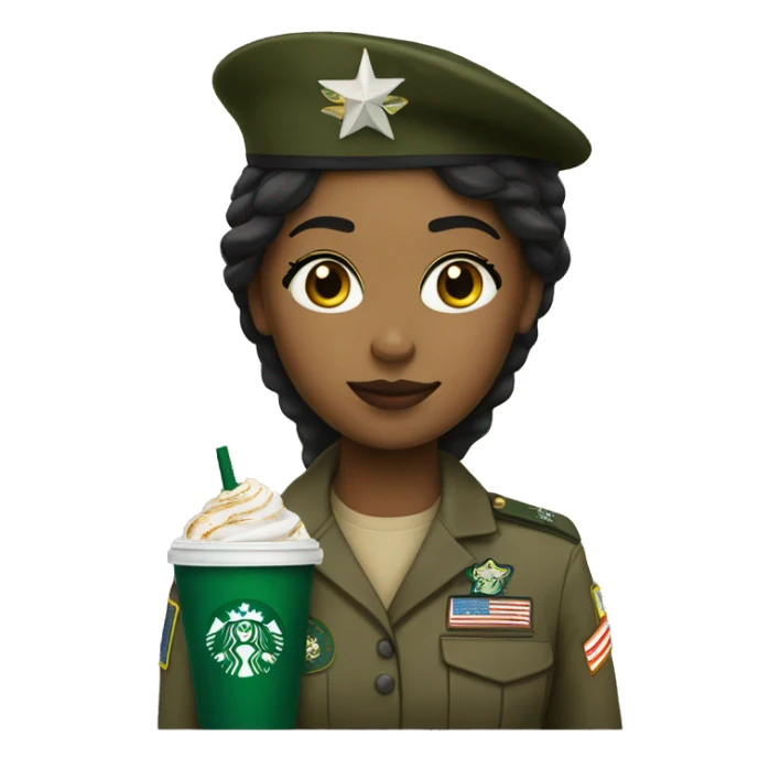 Girl with military uniform and starbucks sticker
