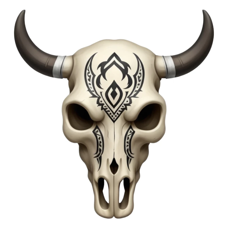 A bull skull with black tribal markings painted on it  sticker