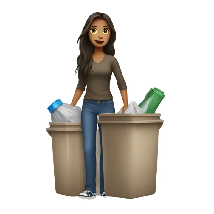 Beautiful brunette long haired woman taking out the trash sticker