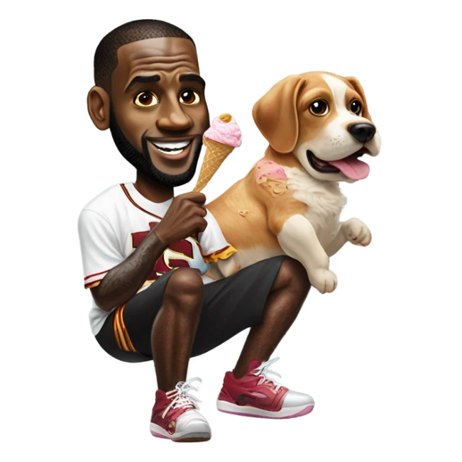 Lebron James eating ice cream riding a dog  sticker