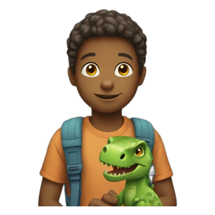 Kid with a dinosaur in his hands sticker