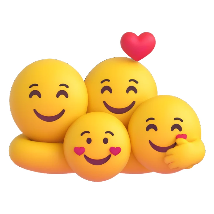 3D smiley emoji, round shape, in love: loving smiley couple resting on each other's shoulders sticker