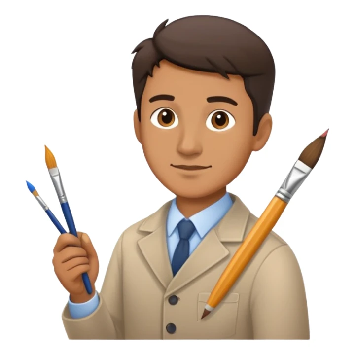 Male art teacher with paintbrush and pencil sticker