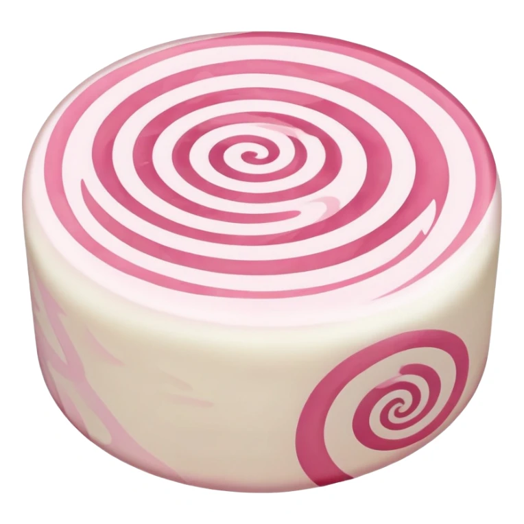 fish cake with pink swirl, white base with pink spiral pattern, narutomaki, Japanese food sticker