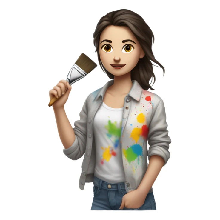 Brunette girl painting  sticker