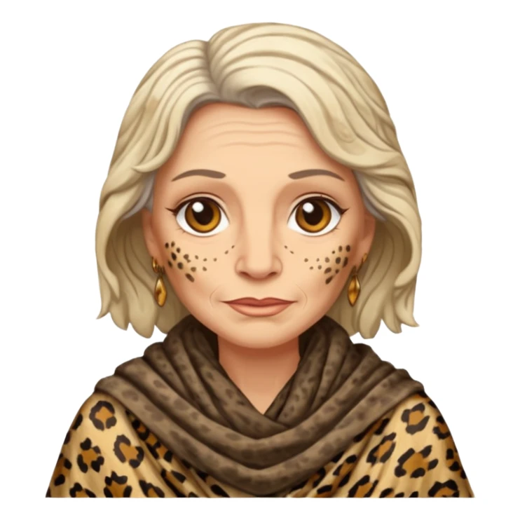 ancient white woman, tattered leopard skin shawl sticker
