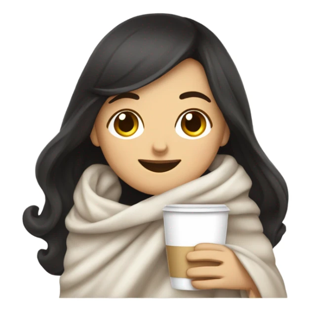 Black-haired white girl inside a blanket sipping coffee eyes closed sticker