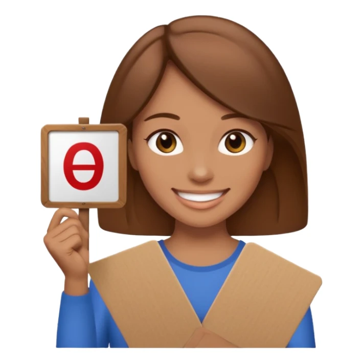 brown haired women with a sign with "Sosholondas" on it sticker