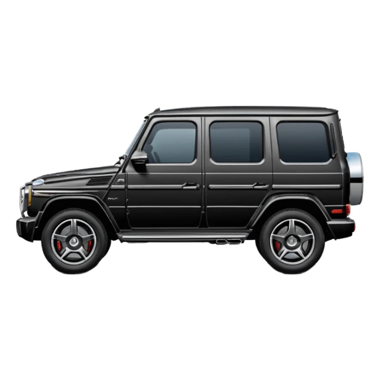 Mercedes G-Class SUV car, side view, black color, rounded cartoonish style, glossy, soft shading, minimal details, no harsh outlines, compact proportions, large windows and wheels, only essential features sticker