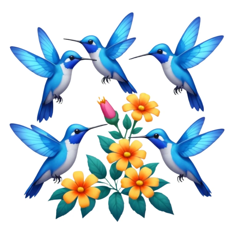 Blue butterflies,  humming birds, flowers sticker