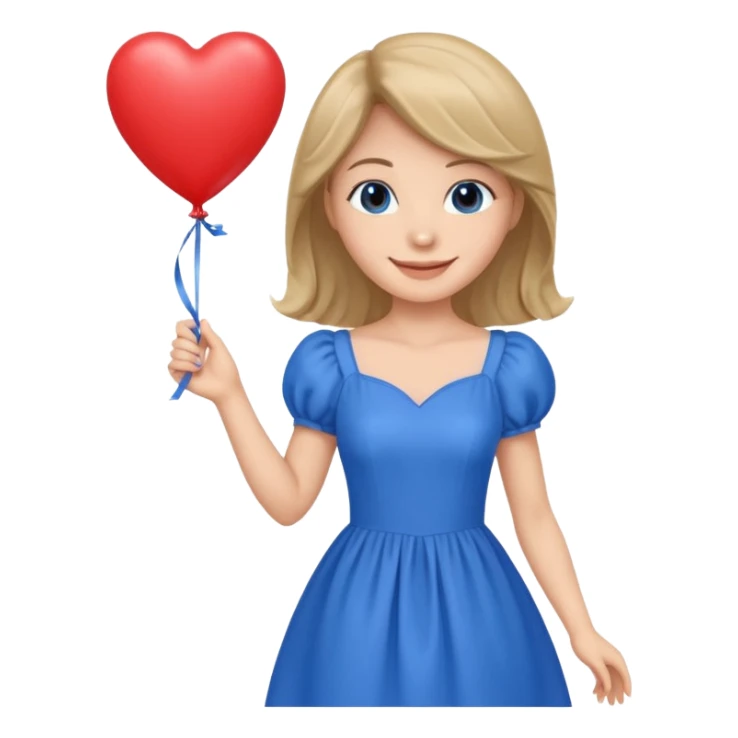 female wearing dress, holding balloon blue heart sticker