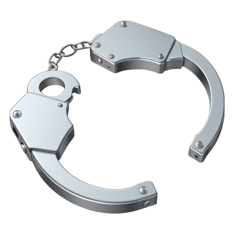 Minimalistic metallic handcuffs emoji, reflective metal, simple flat vector design, futuristic style sticker