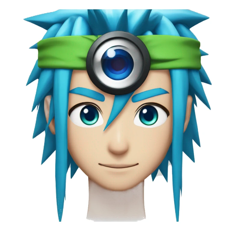 naruto character with extreme long bright blue hair, head band and green sharingan eyes sticker