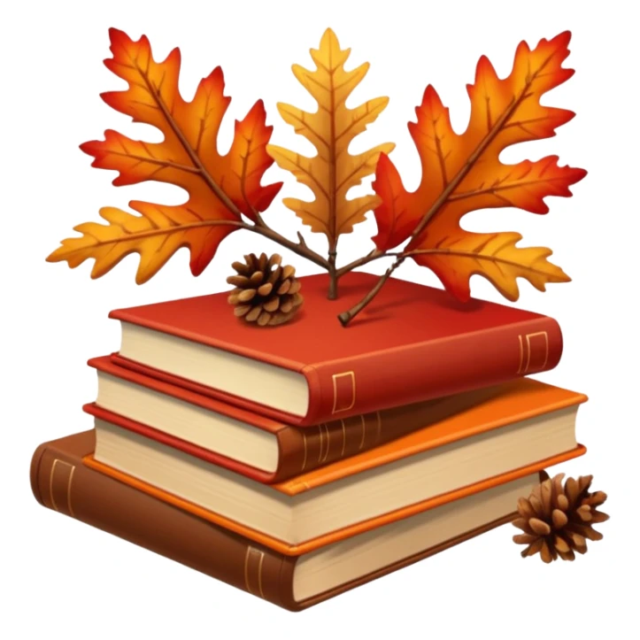 3 Red-orange-yellow-brown-gradients autumn leaves, pinecones, nuts, sticks, twigs, books sticker