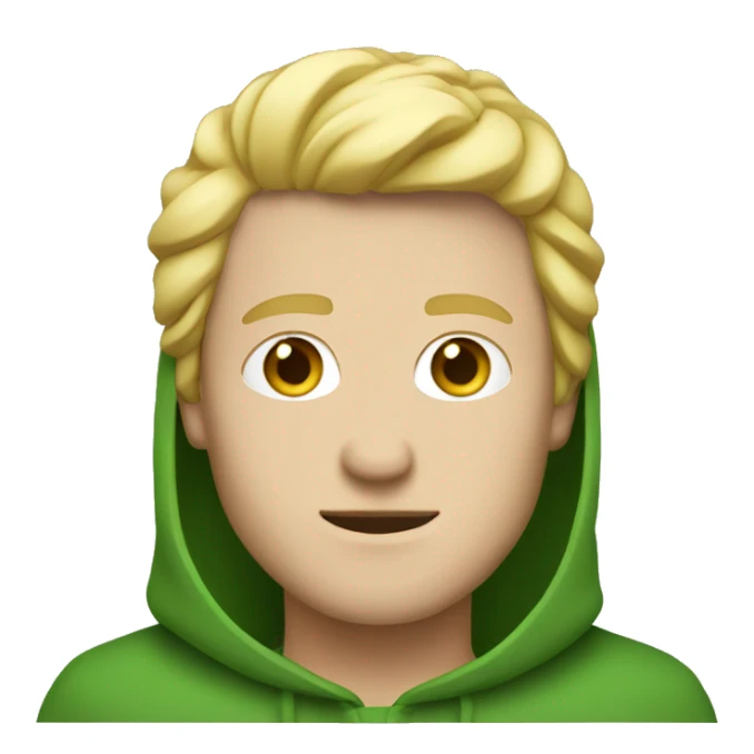 White man with blonde hair and a green hood sticker