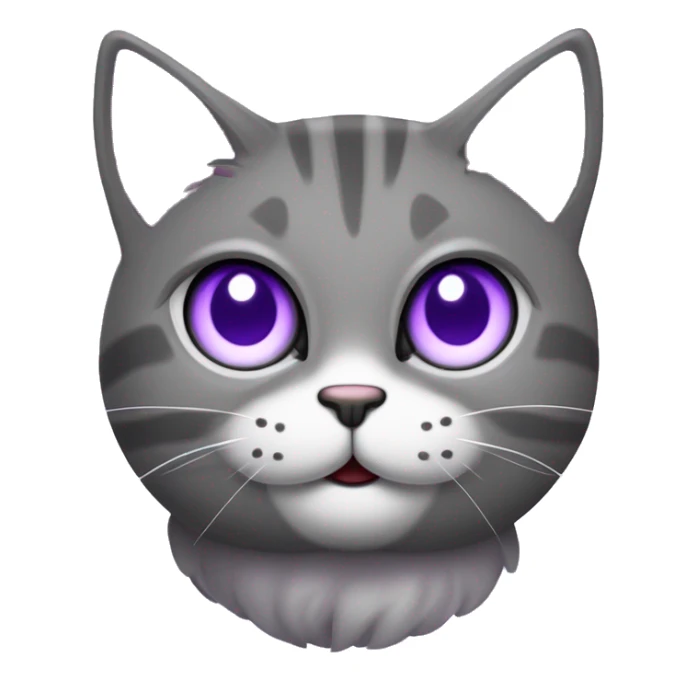 Gato roxo comGato roxo com um sorriso na boca o piples brancas e a parte branca dos olhos escuro com duas bolotinhas juntas nas bochechas sticker