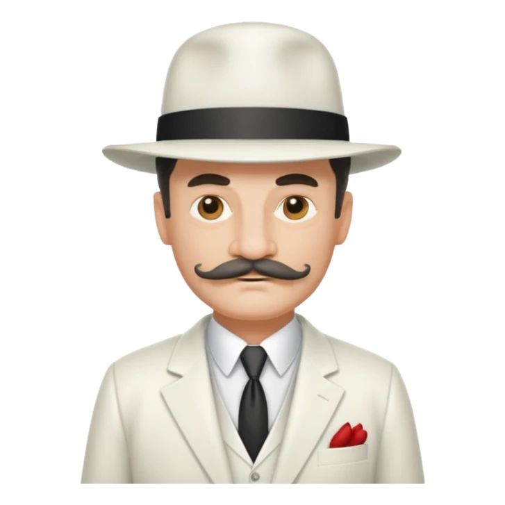 middle aged mobster with white colored suit and hat and mustache sticker