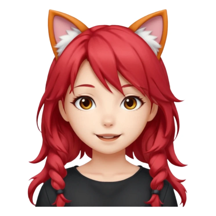 cute anime girl with cat ears, red blowing hair sticker