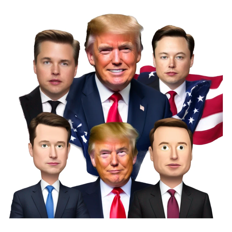 Donald trump, jd Vance, and Elon musk with an American flag sticker