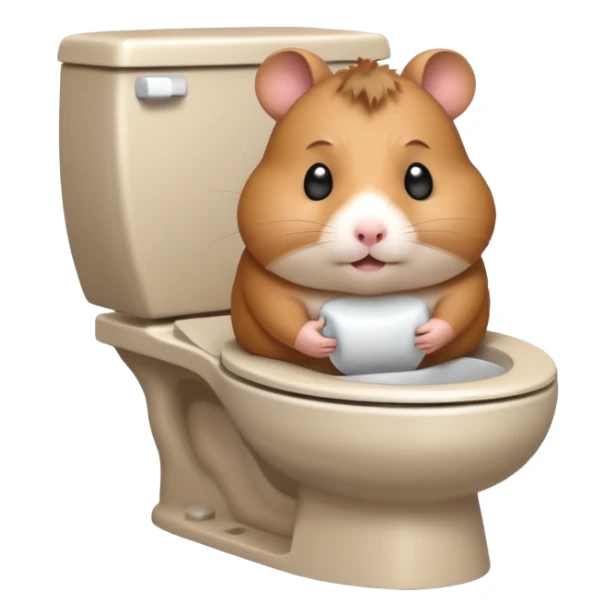 Cute chubby cartoon-style hamster sitting on toilet pooping looking as if he had an accident sticker