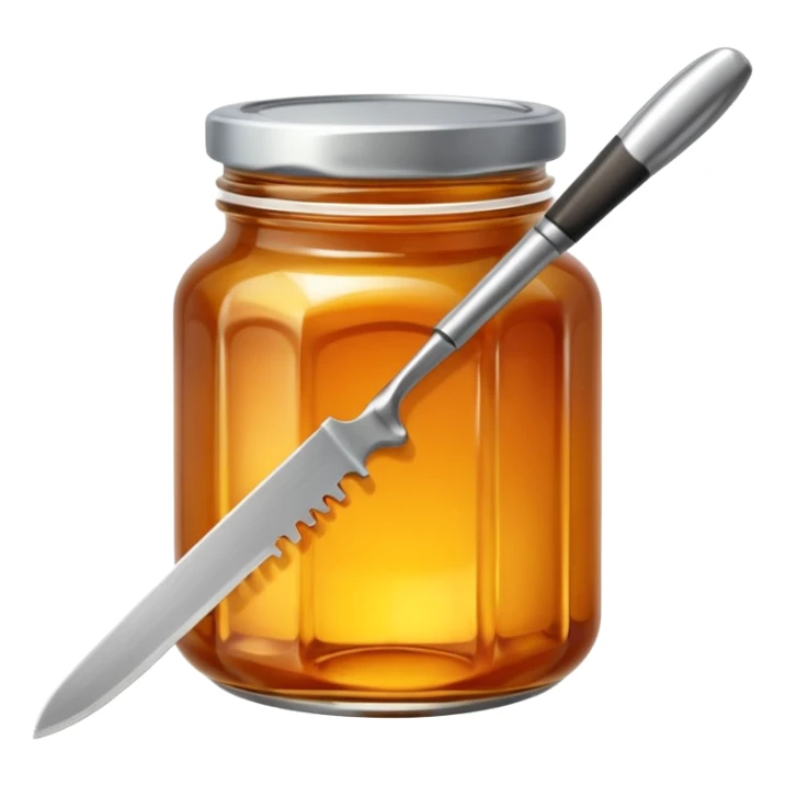 glass jar filled with honey and a metal knife sticker