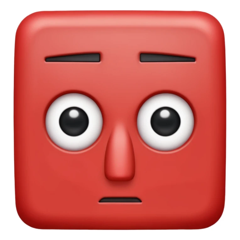 Una figura roja con cabeza cuadrada y cuerpo de rectángulos con cara con dos ojos negros como puntos y cejas preocupadas sin boca y que tenga como una especie de polvo café en la cabeza sticker