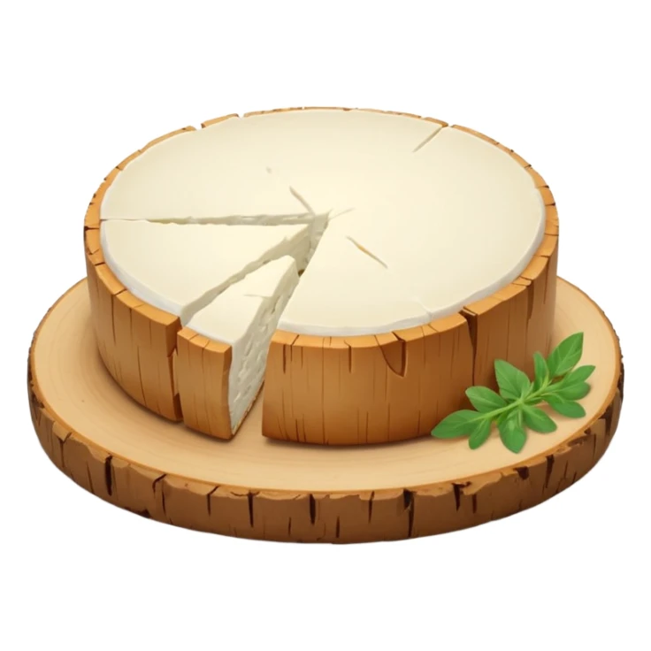 goat cheese, log or round slice, pure white, crumbly, smooth matte, thin pale rind, soft structured, cracks or uneven edges, no bread, herbs, plate, or faces, clean 3D, soft shadows, transparent background, emoji scale sticker