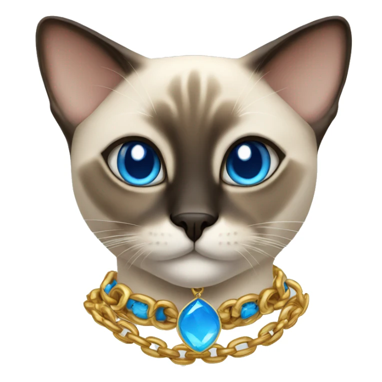 Siamese cat with blue eyes wearing a gold chain sticker