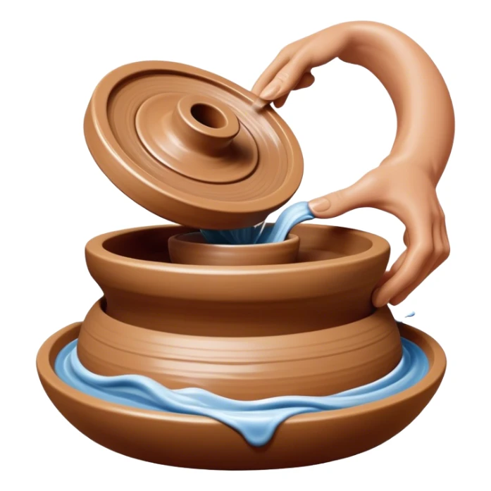 Cinematic Realistic image of a ceramic pottery wheel in action, with skilled hands shaping wet clay into a graceful form, featuring intricate details of swirling textures and gentle water splashes, illuminated by soft, artisanal lighting sticker