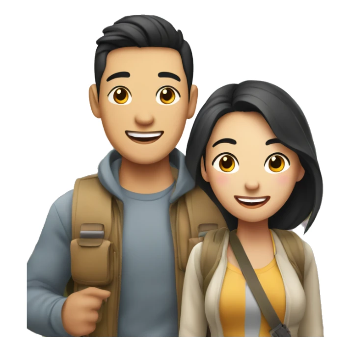Attractive young  Asian couple excitedly traveling  sticker