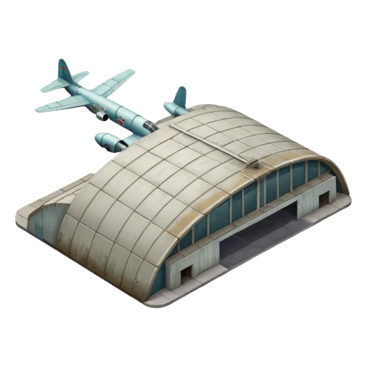 USSR military airplane rounded roof hangar isometry view sticker