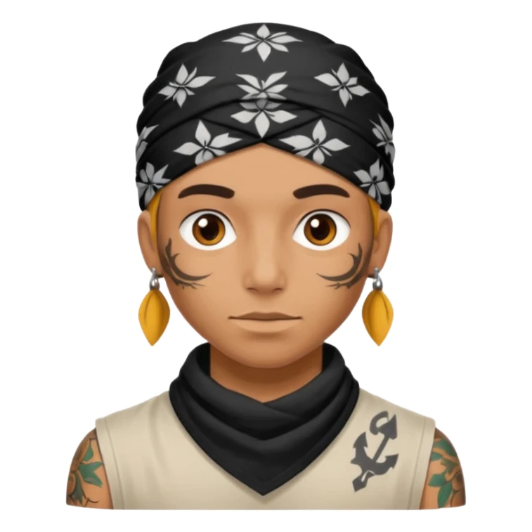 a human with bandana and tattoo sticker