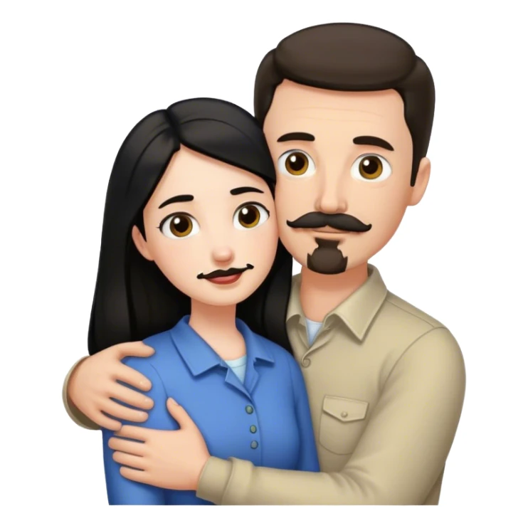 Tall white man with thin dark brown hair mustache and goatee, hugging a short pale woman with long black hair sticker