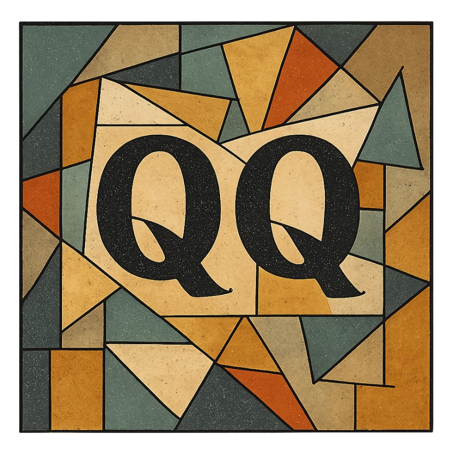 icon with the title 'QQ' in cubist abstraction style, geometric shapes and bold lines sticker