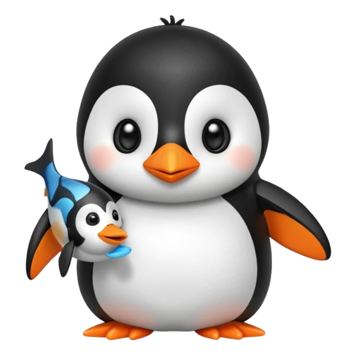 A cute penguin doll holding an orange fish. sticker