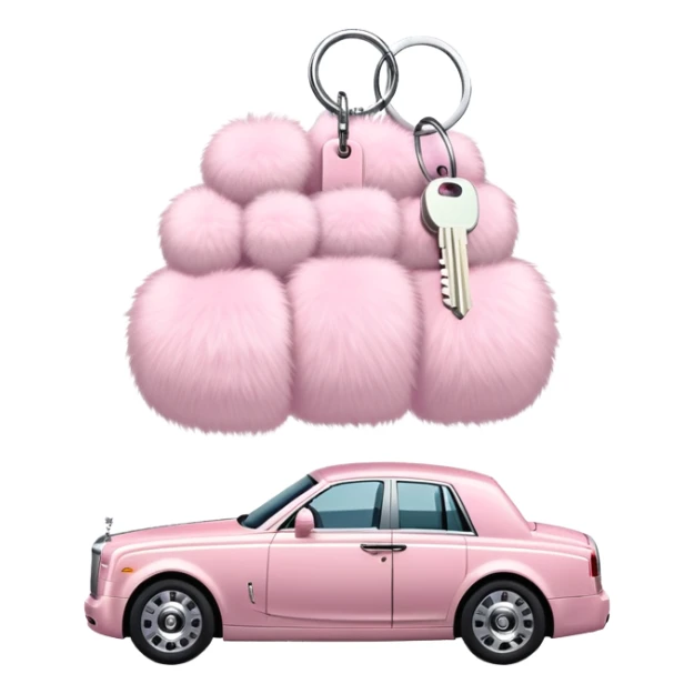 Powder pink fur key holder with rolls Royce car keys sticker