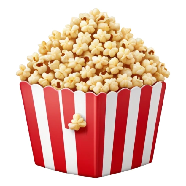 flat design caramel popcorn in red and white striped box, minimal details, Apple emoji aesthetic sticker