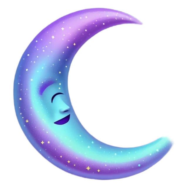 glitter purple and cian crescent moon sticker
