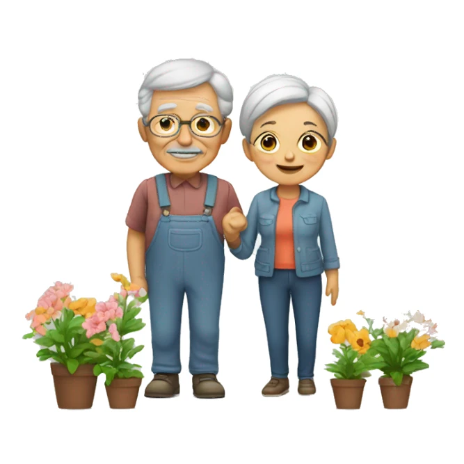 grandmother and grandfather with flower plants sticker