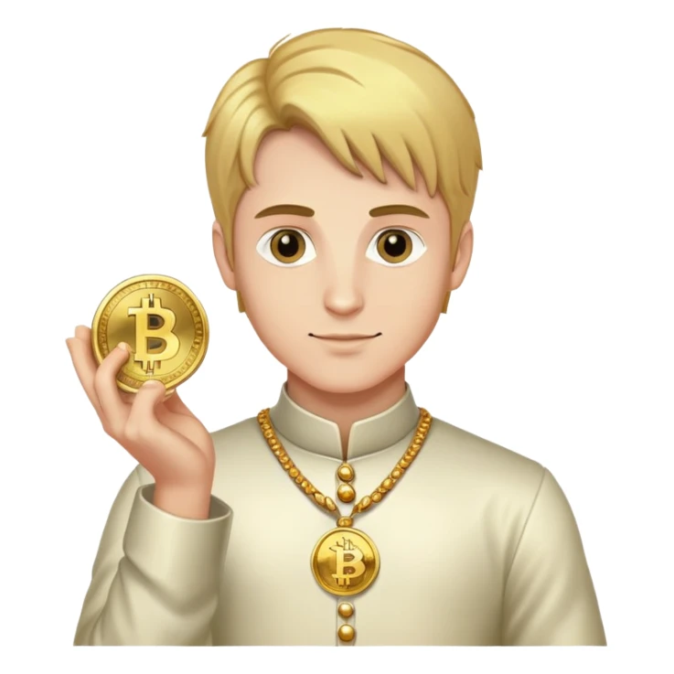 Artur the Prince holding a YUSRA cryptocurrency coin sticker