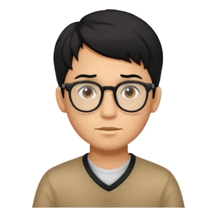 Boy emoji with middle part black hair and glasses sticker