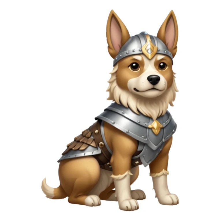 valorous Viking dog in Valhalla, detailed armor, heroic pose, glowing sky sticker