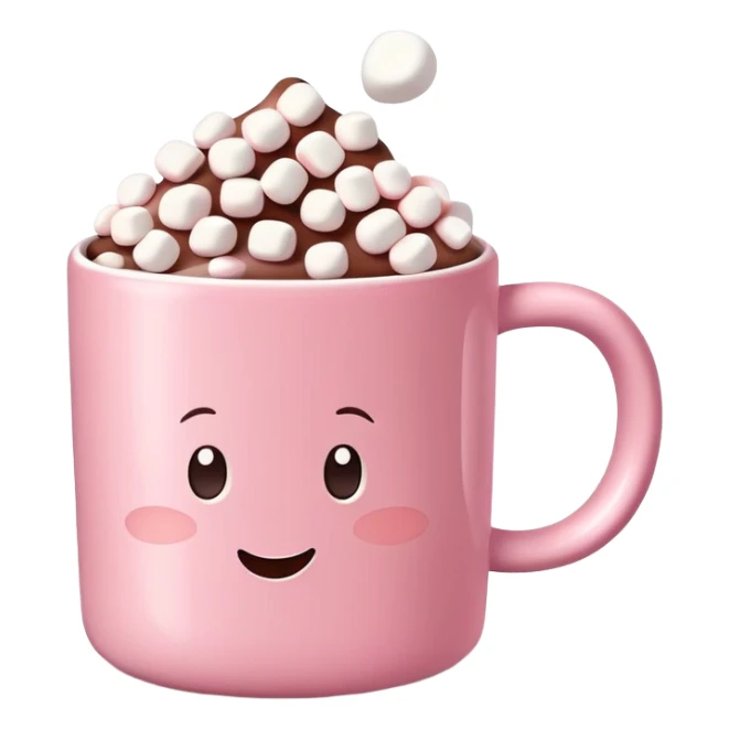 hot chocolate in a pink mug with mini marshmallows floating on top sticker