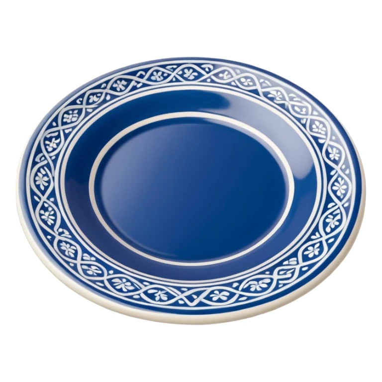 create me an image of ceramic plate in perspective view. with some white embossed ornament on sides. make the plate in perspective view. sticker
