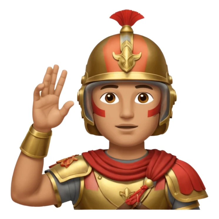 an ancient roman republic soldier doing a salute where he points all his fingers to the sky with right hand sticker